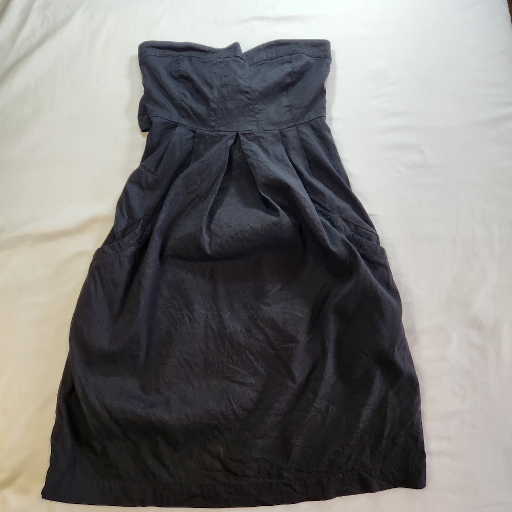 Theory Mini Dress Black Size 2 Strapless Sweetheart Neckline Back Bow Pockets
